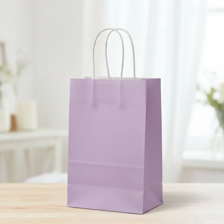 Bolsa De Papel Kraft Lila Con Asas 21x12x8cm Para Regalo 1