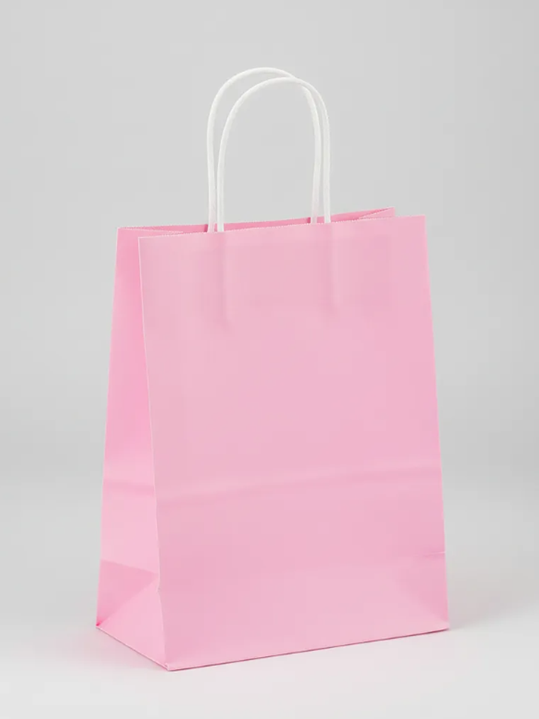 Bolsa de papel kraft rosada 21x12x8cm con asas 3