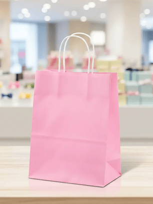 Bolsa de papel kraft rosada 21x12x8cm con asas