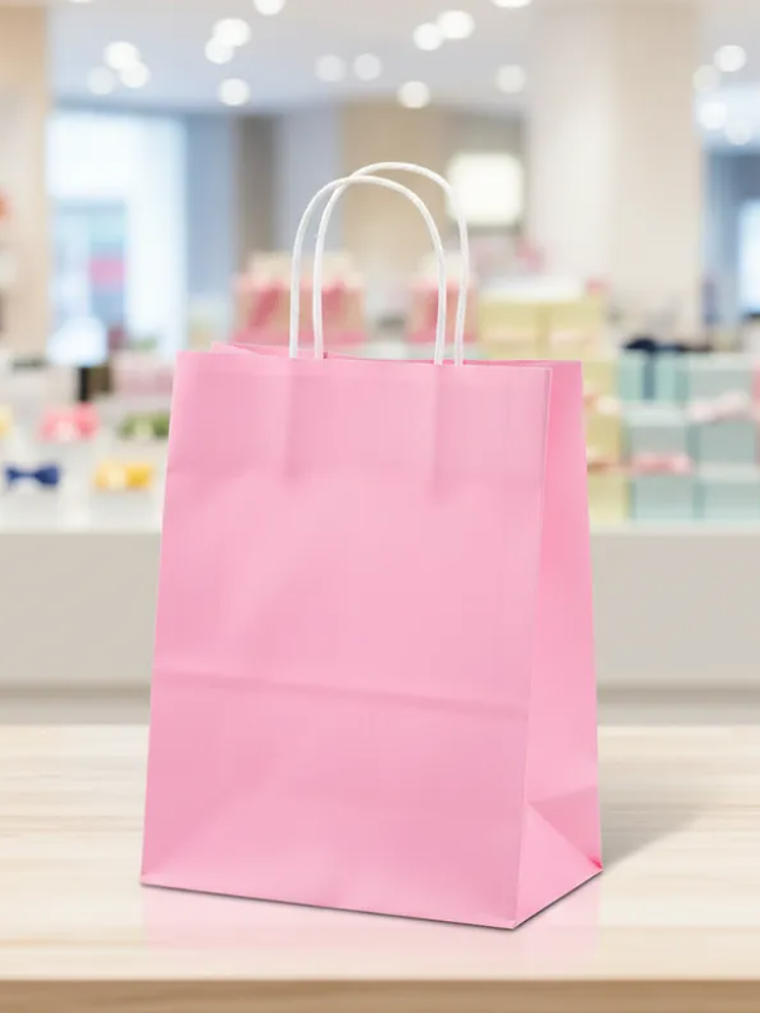 Bolsa de papel kraft rosada 21x12x8cm con asas 1