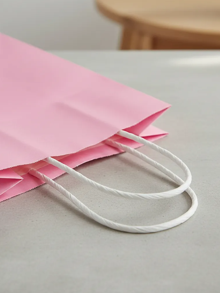 Bolsa de papel kraft rosada 21x12x8cm con asas 2