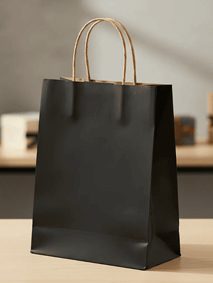  Bolsa Papel Kraft Negra Regalo Con Asa 21x12x8 Cm