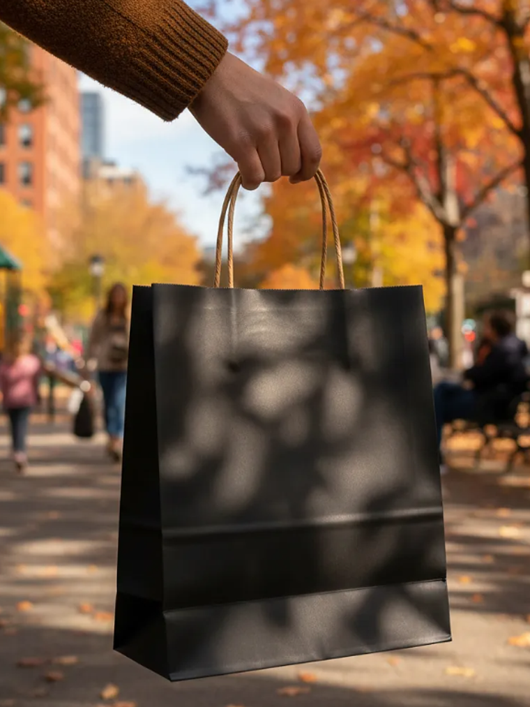  Bolsa Papel Kraft Negra Regalo Con Asa 21x12x8 Cm 2