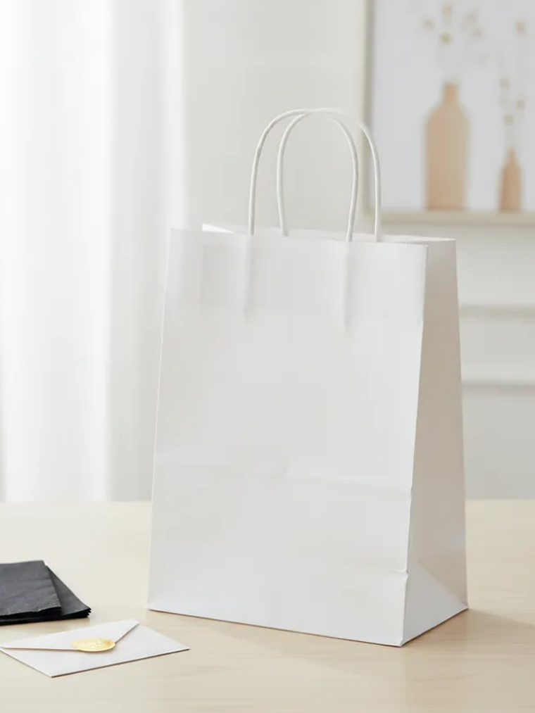 Bolsa De Papel Kraft Blanca Con Asas  6