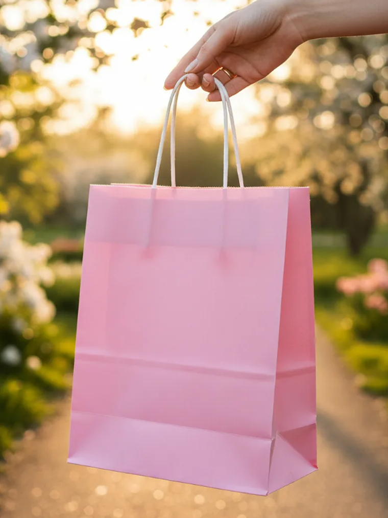  Bolsa De Papel Kraft Rosada Para Regalo 2