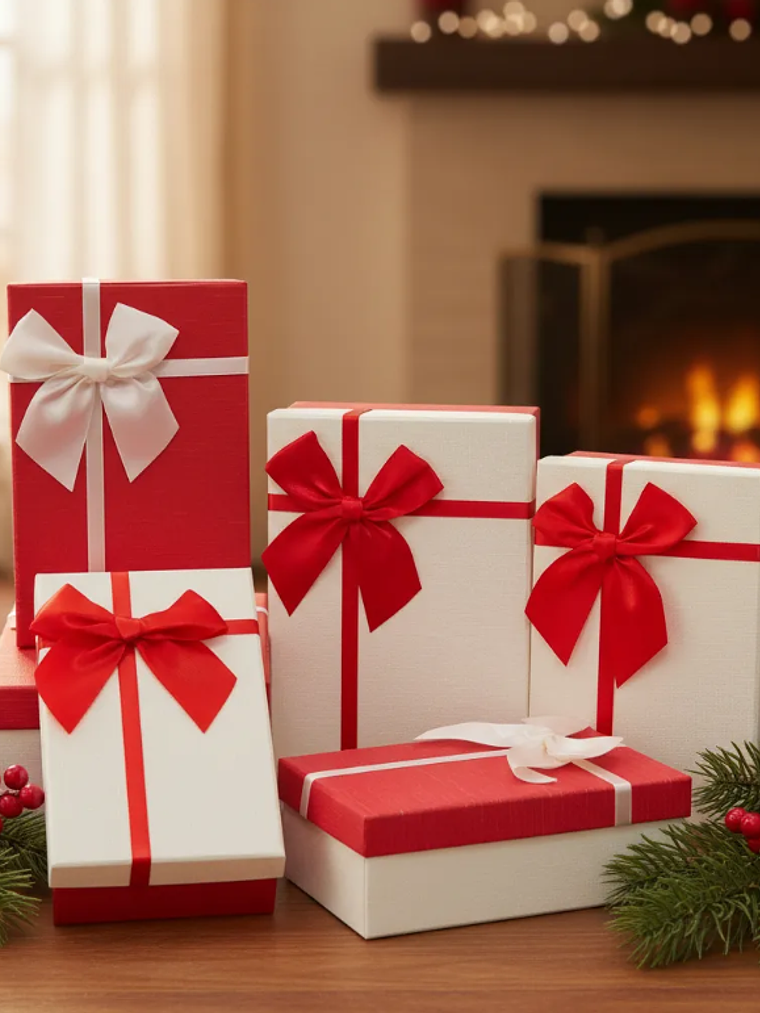 Set De Cajas Para Regalo Rojas Y Blancas Con Lazo Varios Tamaños 4