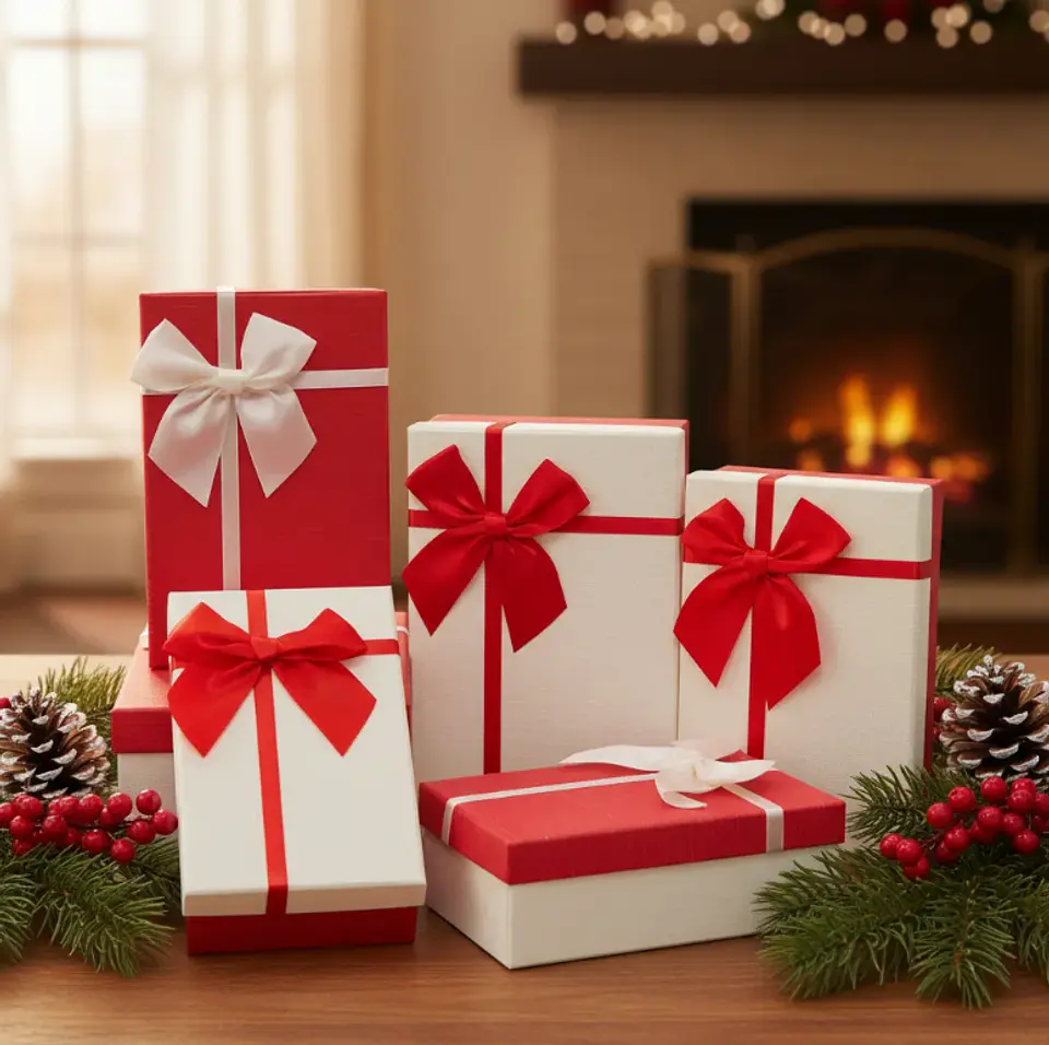 Set De Cajas Para Regalo Rojas Y Blancas Con Lazo Varios Tamaños 4