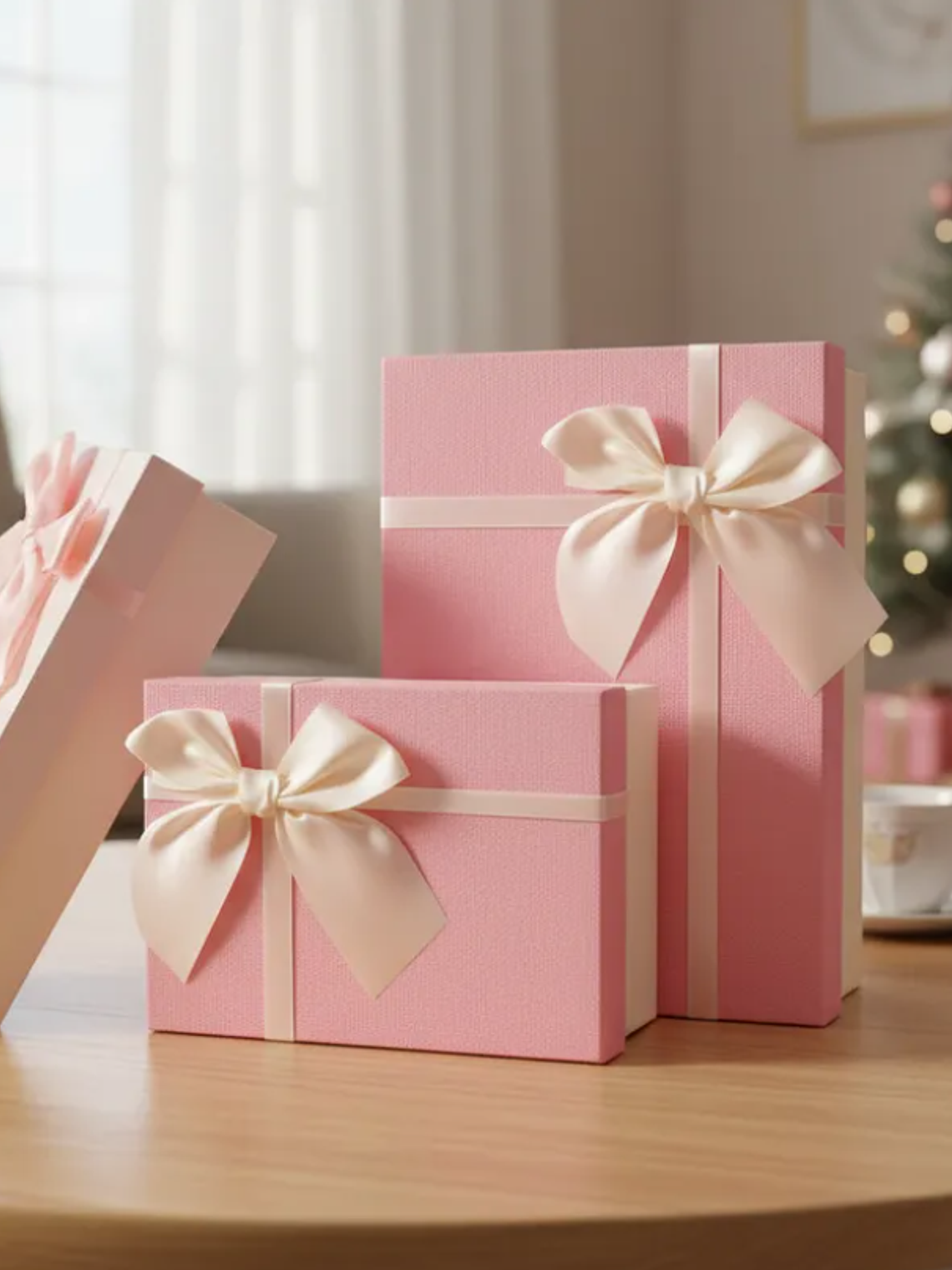 Set Caja de regalo rosada con lazo elegante varios tamaños 7