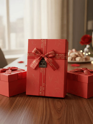 Set Caja de regalo roja rectangular con cinta decorativa