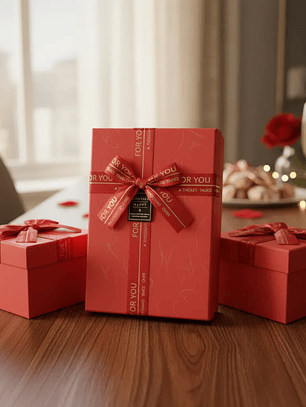 Set Caja de regalo roja rectangular con cinta decorativa