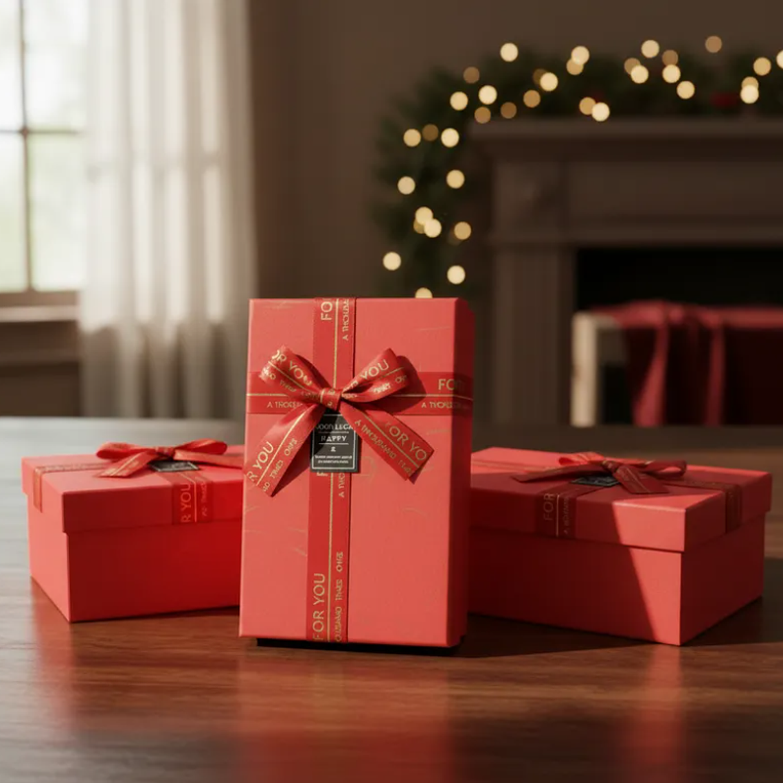 Set Caja de regalo roja rectangular con cinta decorativa 3