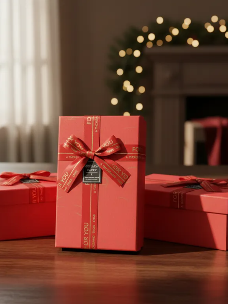 Set Caja de regalo roja rectangular con cinta decorativa 3