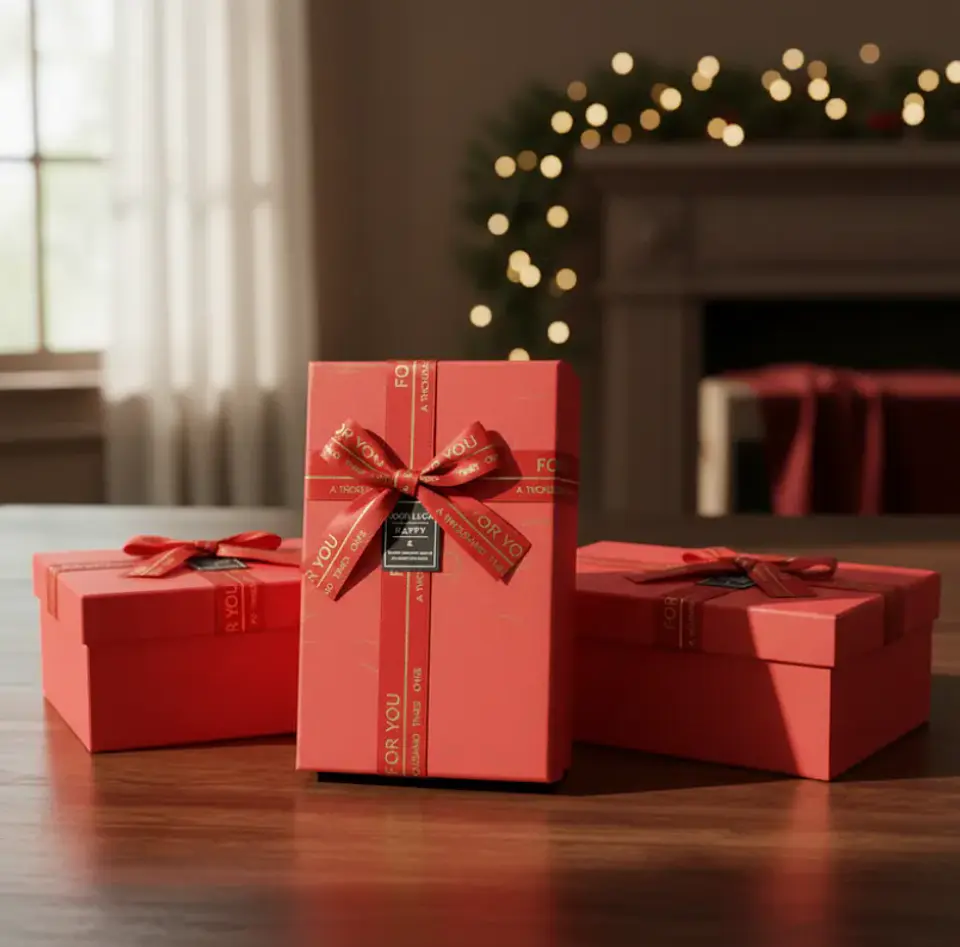 Set Caja de regalo roja rectangular con cinta decorativa 3