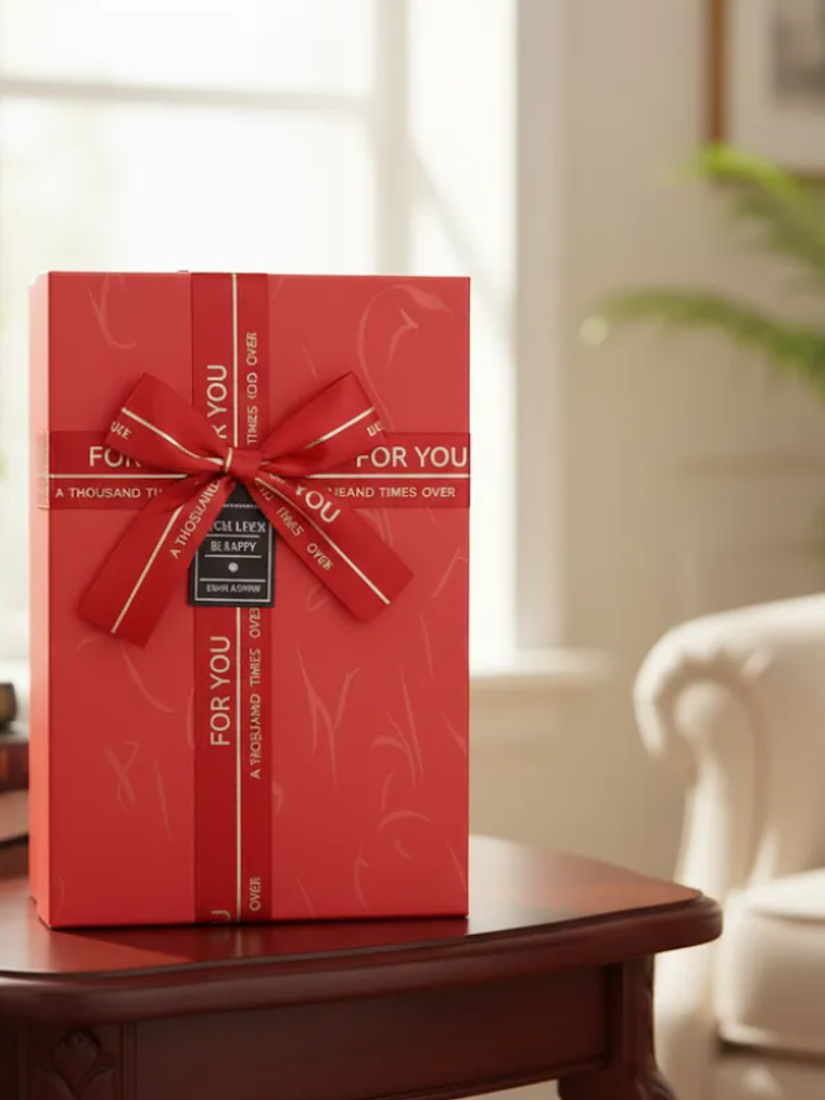 Set Caja de regalo roja rectangular con cinta decorativa 2