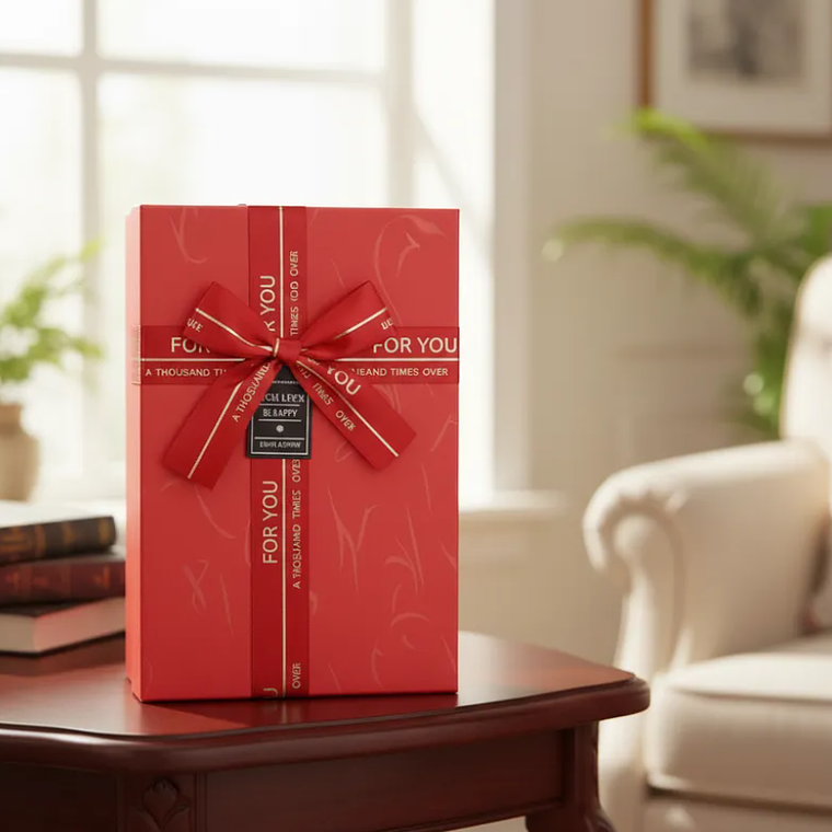 Set Caja de regalo roja rectangular con cinta decorativa 2