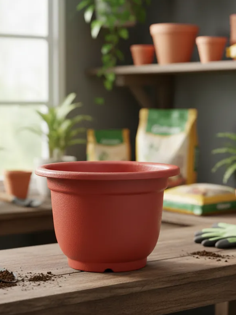 Macetero Plástico Redondo Terracota 27x19.5cm Para Plantas 6