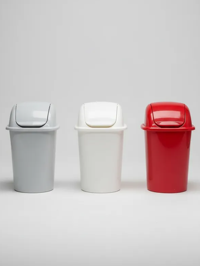 Basurero Plástico Tapa Vaivén Colores Variados 3