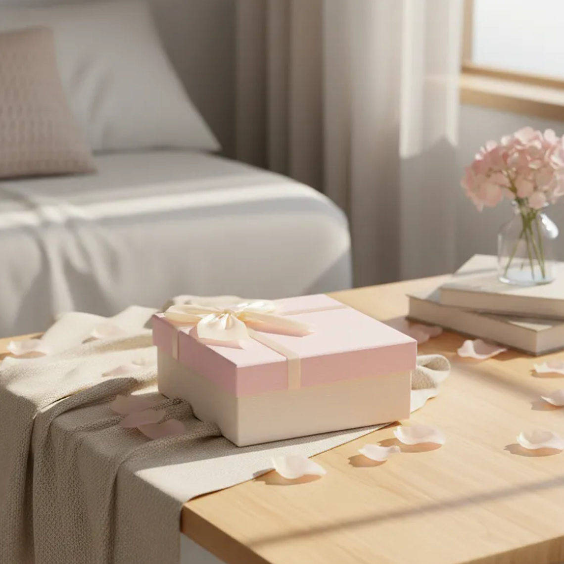 Set Caja de regalo cuadrada rosada con lazo 3