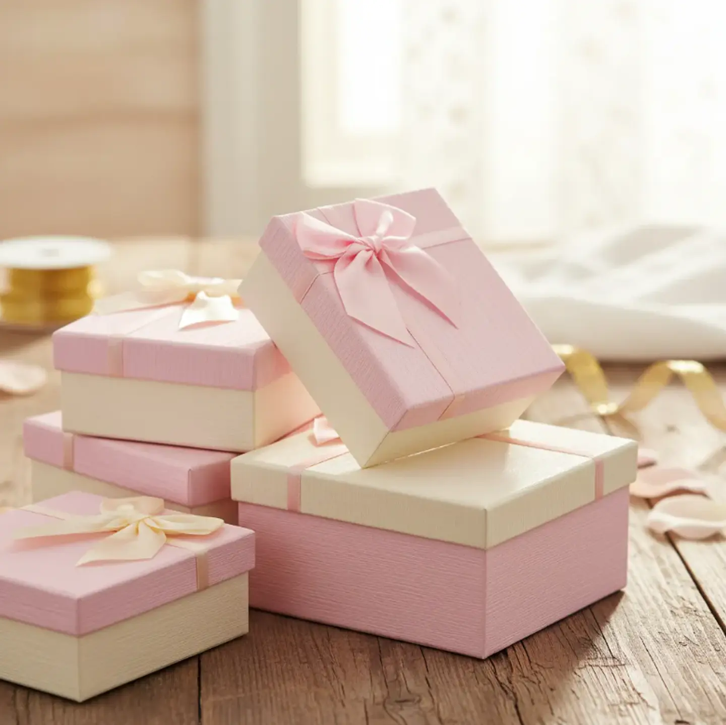 Set Caja de regalo cuadrada rosada con lazo 1