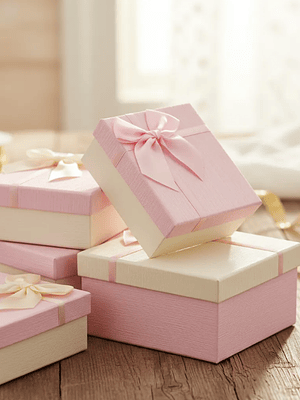 Set Caja de regalo cuadrada rosada con lazo