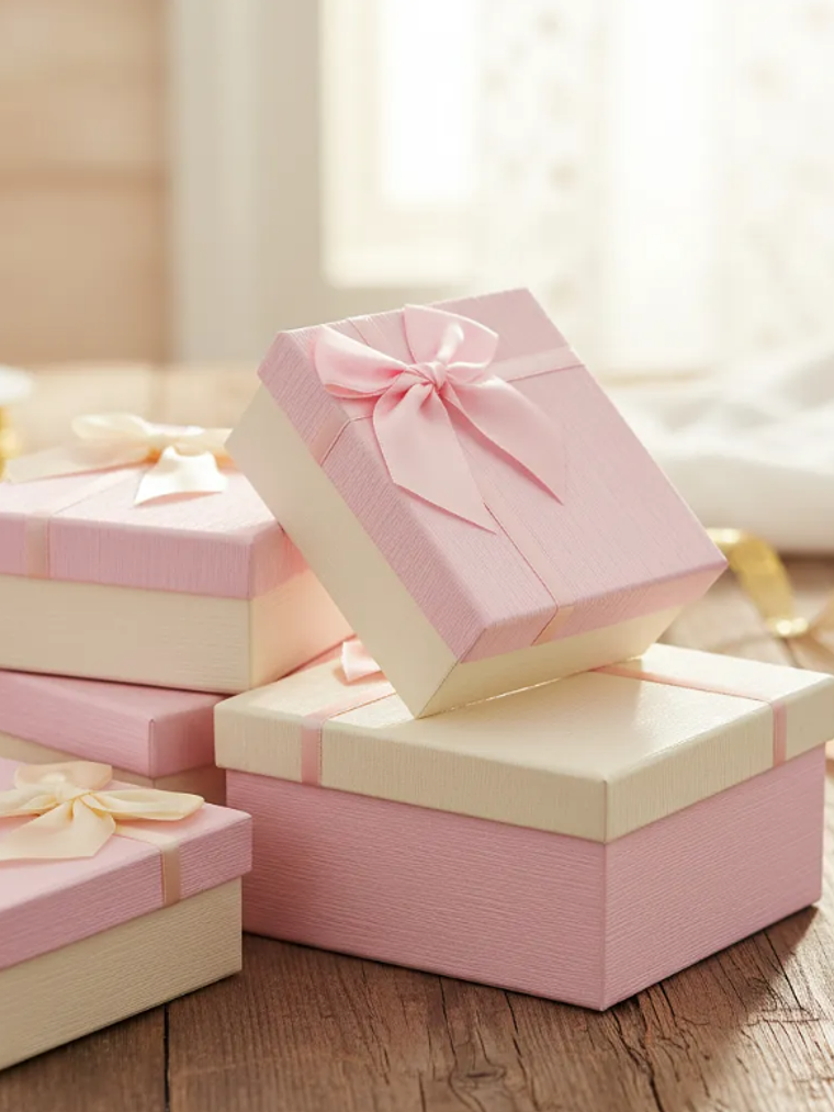 Set Caja de regalo cuadrada rosada con lazo 1