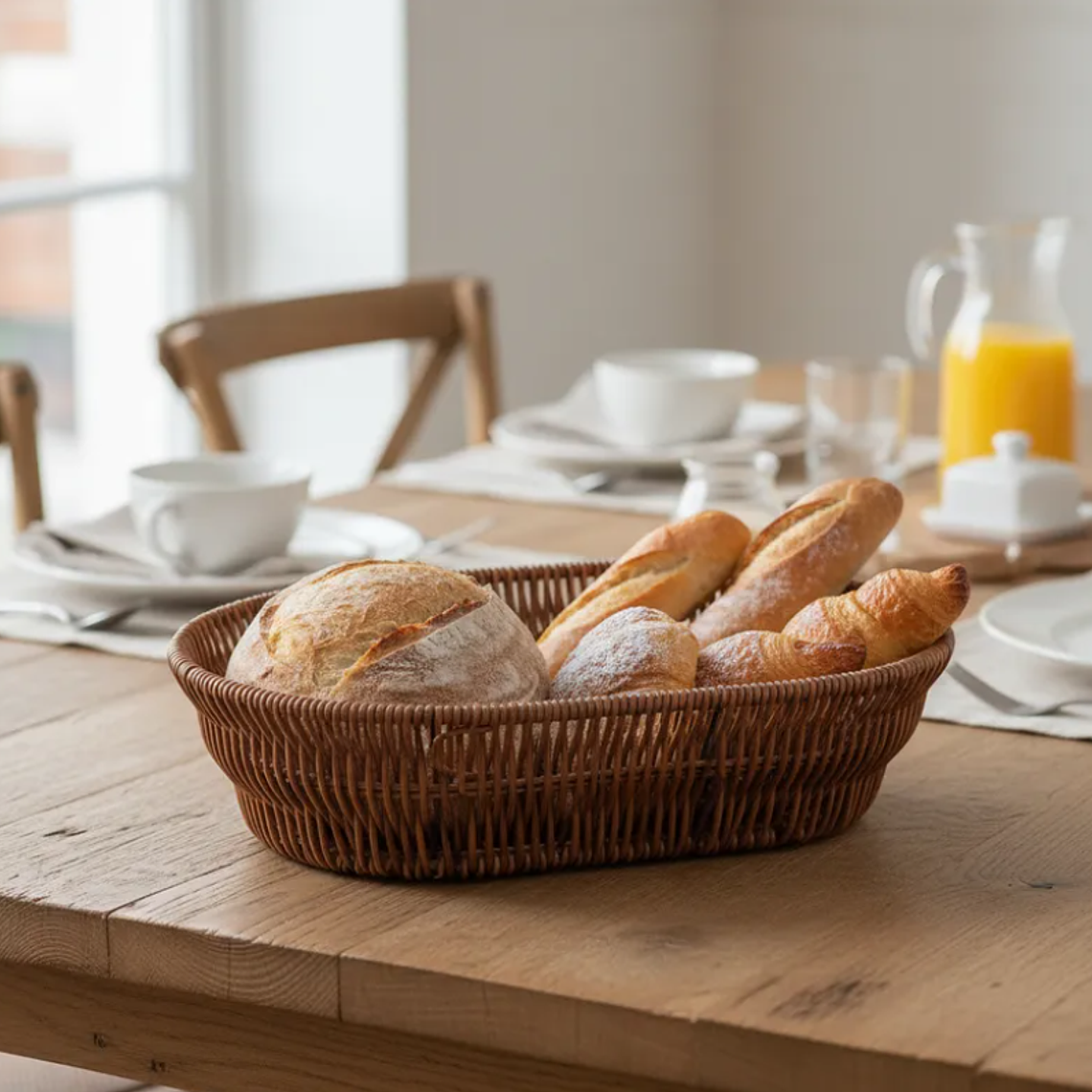 Canasto Panera Frutero Ovalado Simil Mimbre Ratán 25cm 1