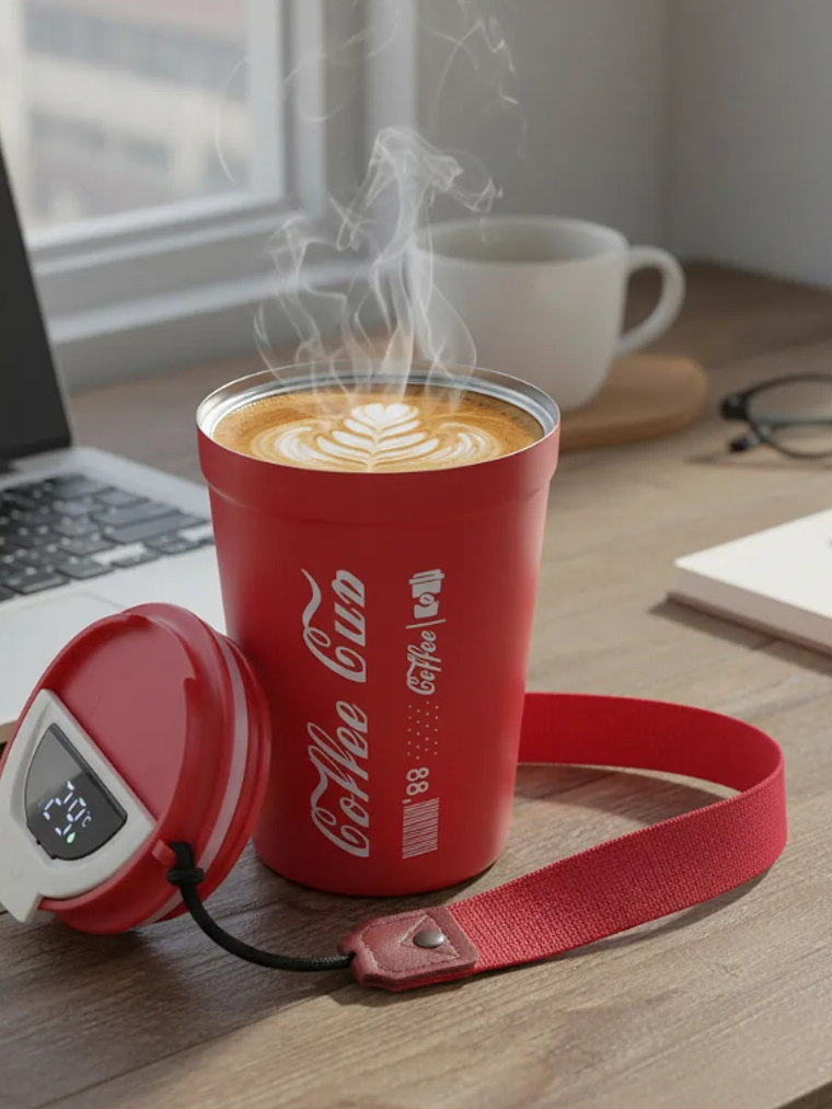 Vaso Mug Térmico Digital Con Termómetro Para Café 380ml 6