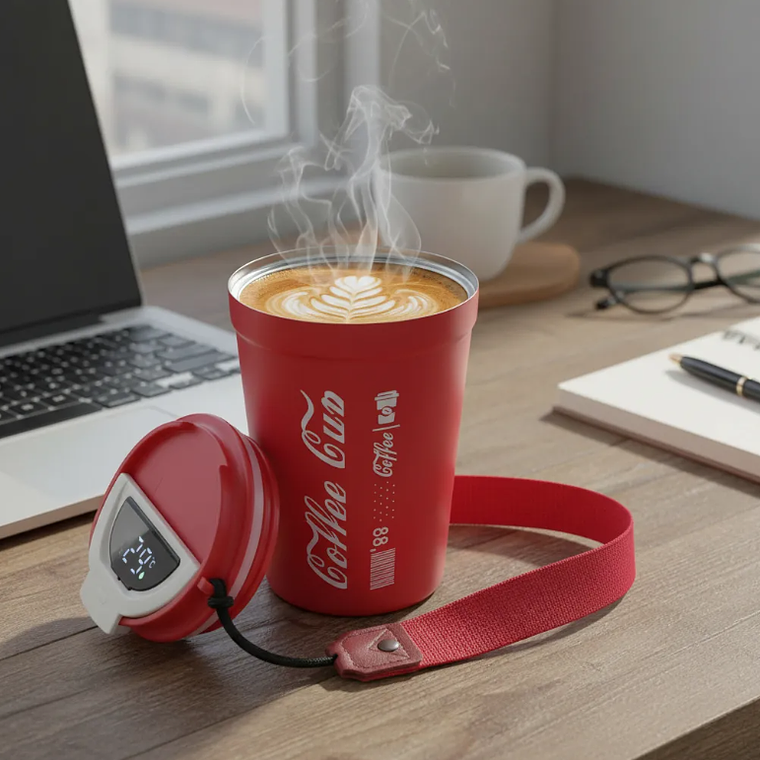 Vaso Mug Térmico Digital Con Termómetro Para Café 380ml 6