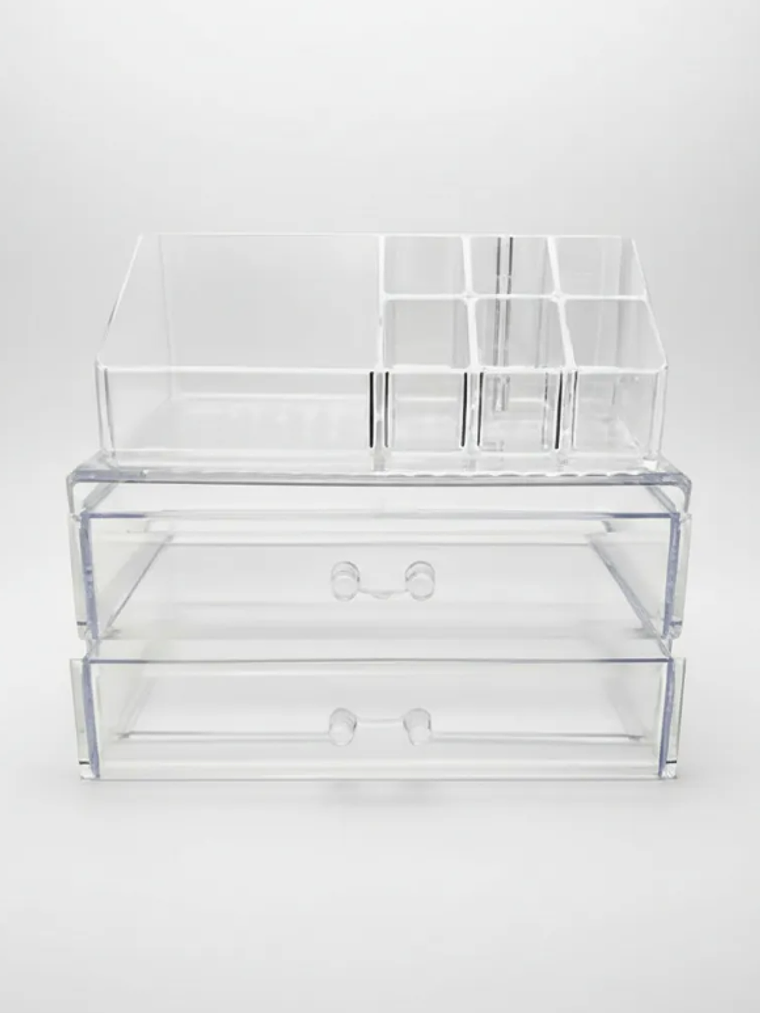 Organizador De Maquillaje Acrílico Transparente Con 2 Cajones 2