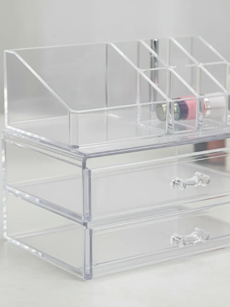Organizador De Maquillaje Acrílico Transparente Con 2 Cajones 4