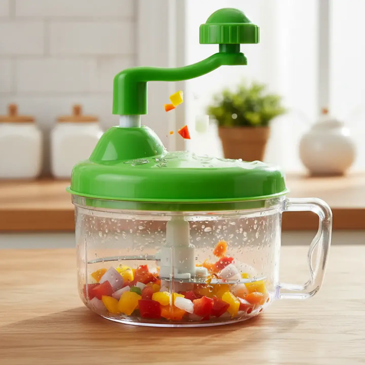 Picadora Manual De Alimentos Verduras Con Manivela 3 Cuchillas 1