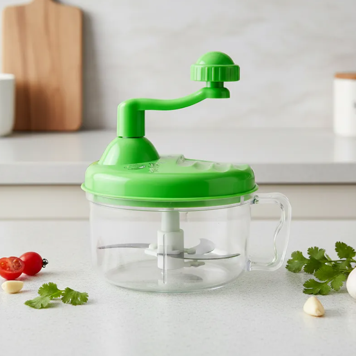 Picadora Manual De Alimentos Verduras Con Manivela 3 Cuchillas 2