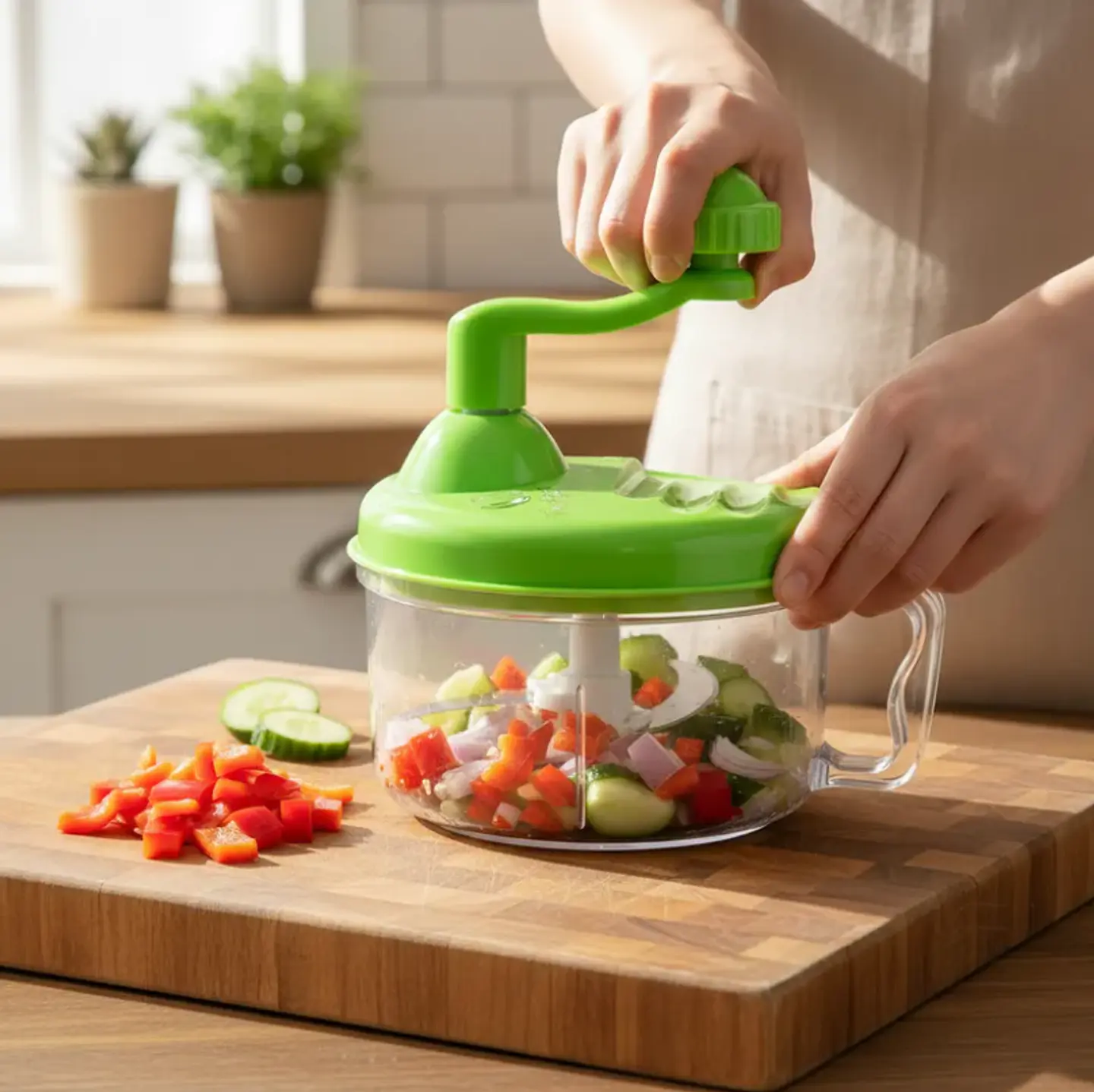 Picadora Manual De Alimentos Verduras Con Manivela 3 Cuchillas 4