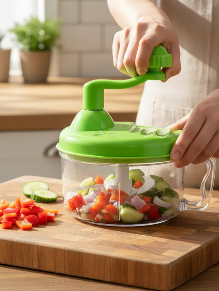Picadora Manual De Alimentos Verduras Con Manivela 3 Cuchillas 4