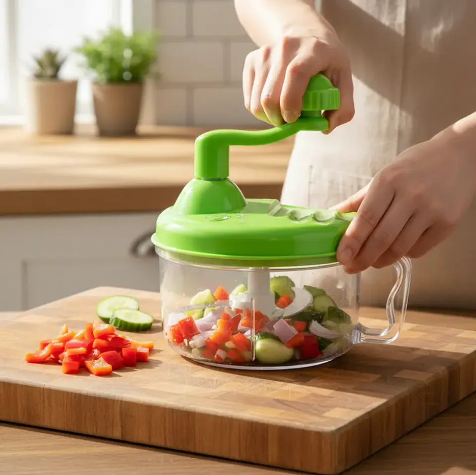 Picadora Manual De Alimentos Verduras Con Manivela 3 Cuchillas 4