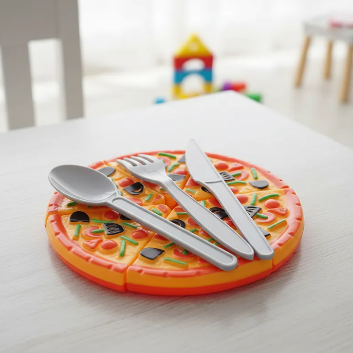 Set Juguete Pizza Plástica Para Cortar Con Cubiertos 1