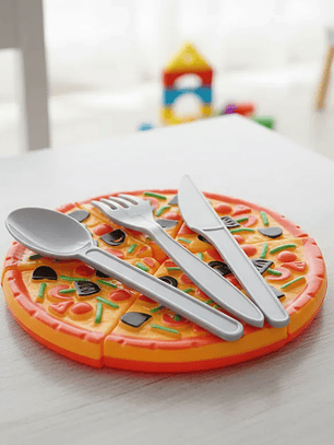Set Juguete Pizza Plástica Para Cortar Con Cubiertos