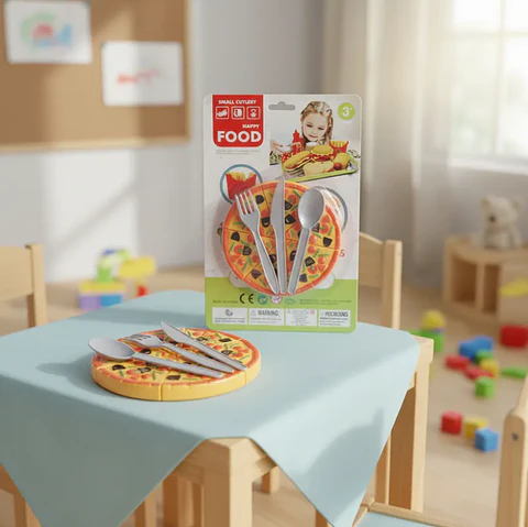 Set Juguete Pizza Plástica Para Cortar Con Cubiertos
