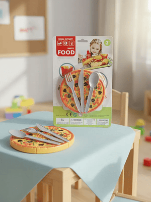 Set Juguete Pizza Plástica Para Cortar Con Cubiertos