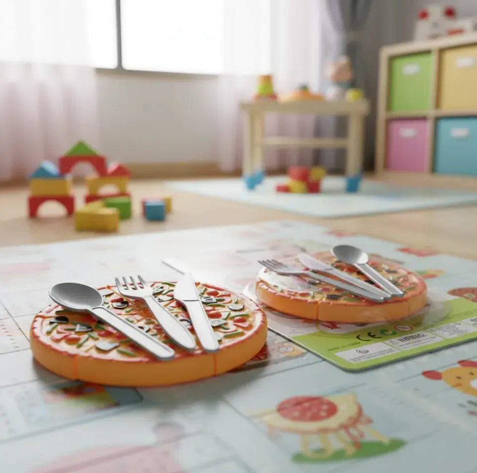 Set Juguete Pizza Plástica Para Cortar Con Cubiertos 3