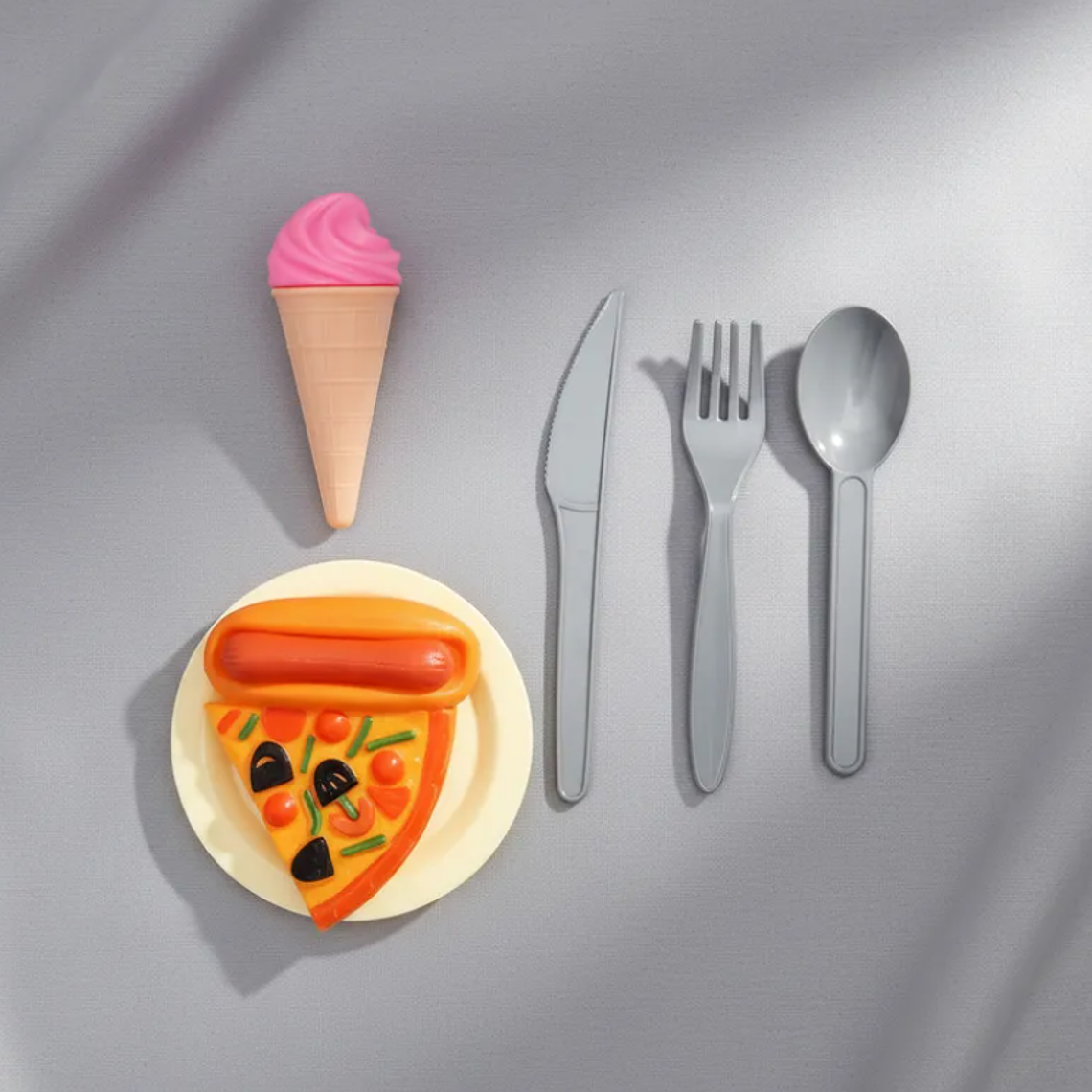 Set De Comida Juguete Para Muñecas Pizza Helado Y Cubiertos 2