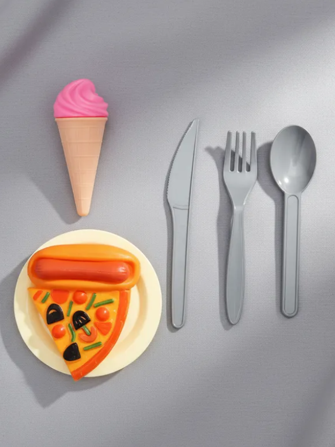 Set De Comida Juguete Para Muñecas Pizza Helado Y Cubiertos 2