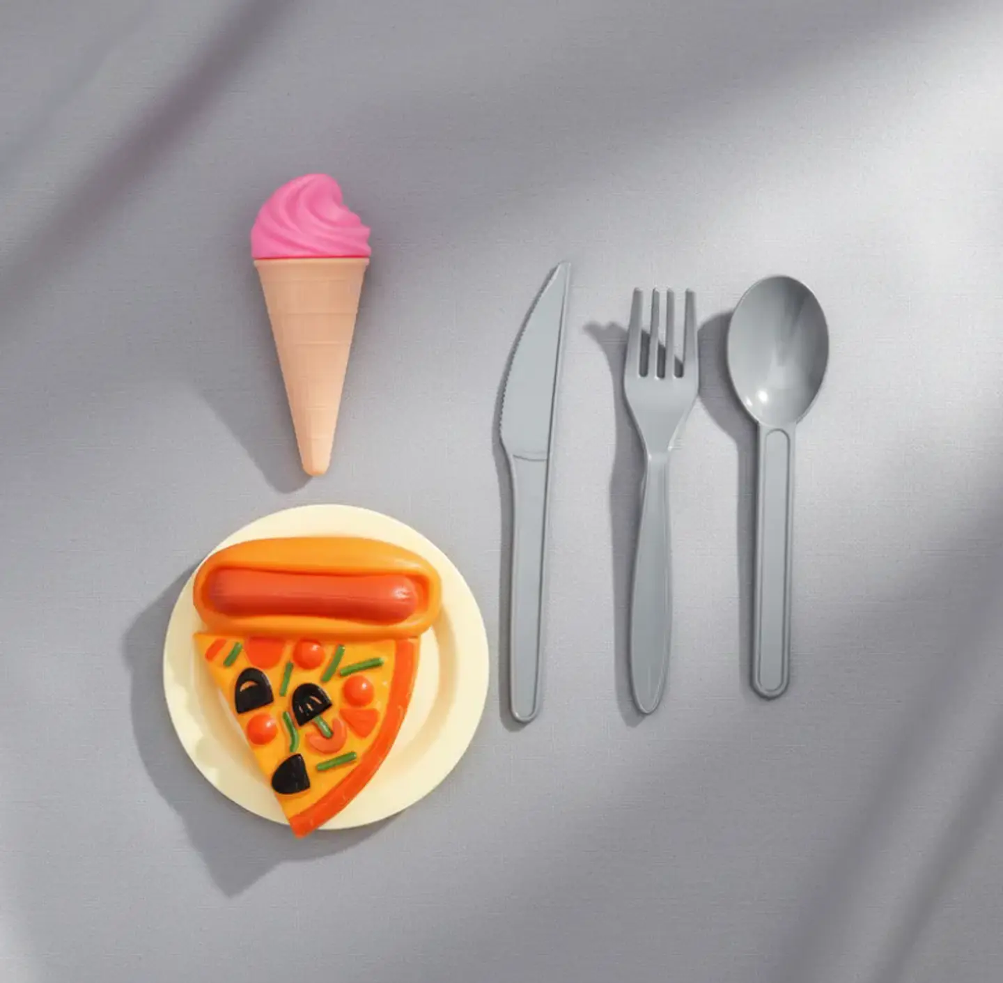 Set De Comida Juguete Para Muñecas Pizza Helado Y Cubiertos 2
