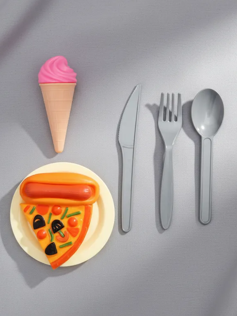 Set De Comida Juguete Para Muñecas Pizza Helado Y Cubiertos 2