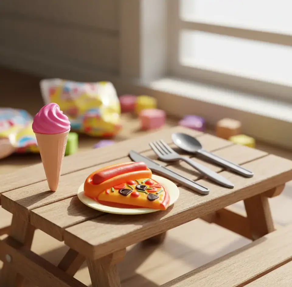 Set De Comida Juguete Para Muñecas Pizza Helado Y Cubiertos 3