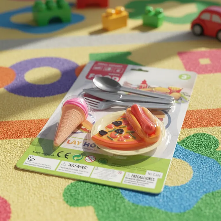 Set De Comida Juguete Para Muñecas Pizza Helado Y Cubiertos 5