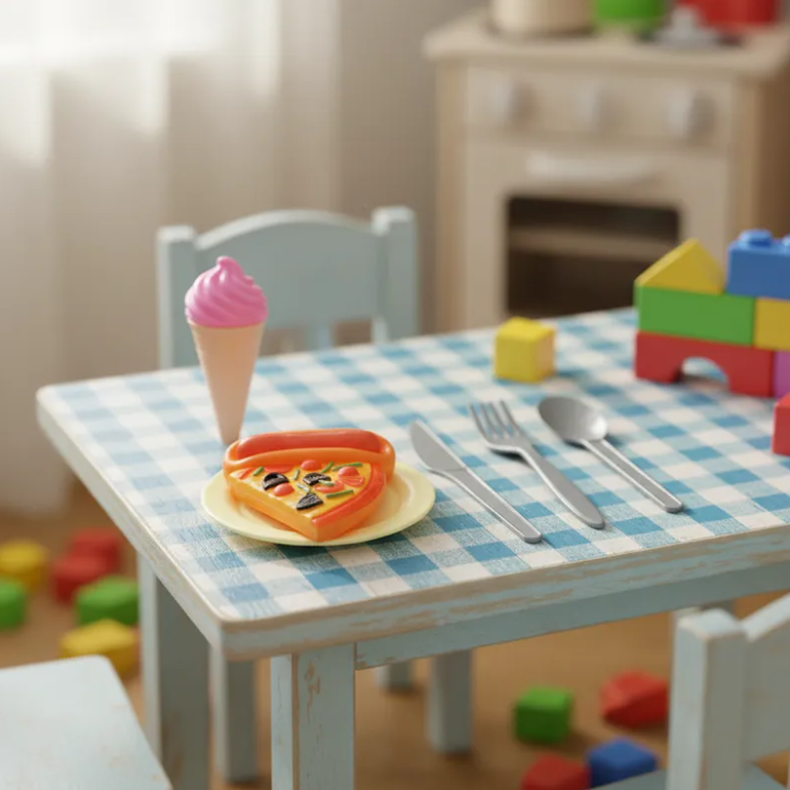 Set De Comida Juguete Para Muñecas Pizza Helado Y Cubiertos 1