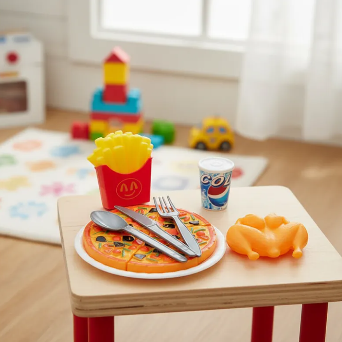 Set De Comida Rápida De Juguete Pizza Pollo Y Papas Fritas 2