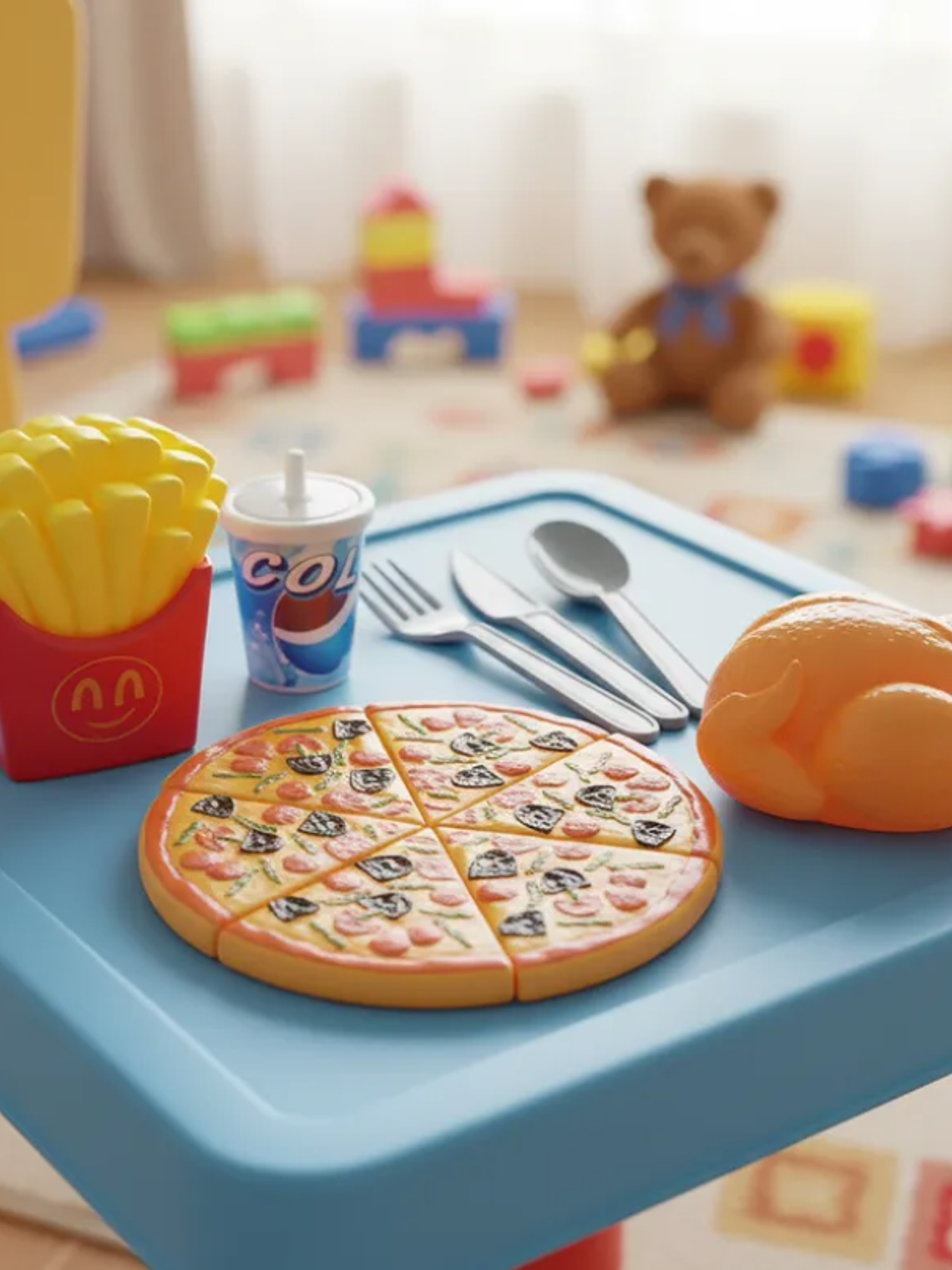 Set De Comida Rápida De Juguete Pizza Pollo Y Papas Fritas 3