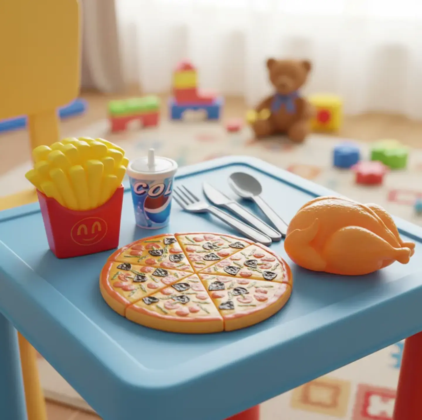 Set De Comida Rápida De Juguete Pizza Pollo Y Papas Fritas 3
